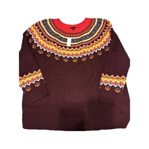 NWT Talbots Fair Isle Yoke Crewneck sweater maroon Burgundy Plus Size 2X